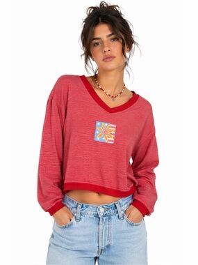 NWT Fresh Produce Deadstock Vintage 90s Striped Daisy Graphic Cropped Sweater